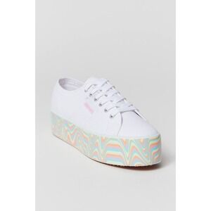 Superga  Canvas Platform Sneakers Womens 10.5 White‎ Rainbow Sole Chunky Y2K